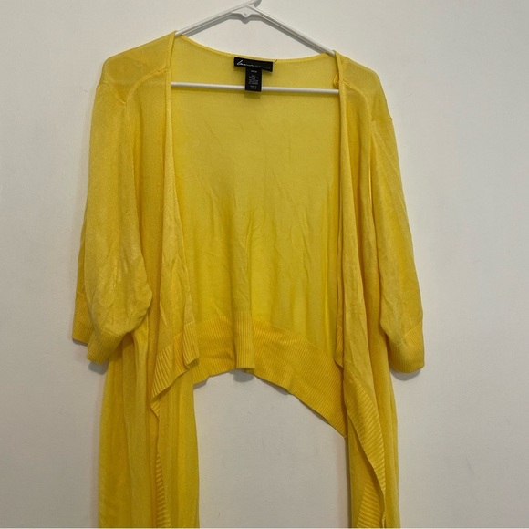 LANE BRYANT Plus Size Bright Yellow Open Drape Front Waterfall Cardigan Sweater - Picture 3 of 15